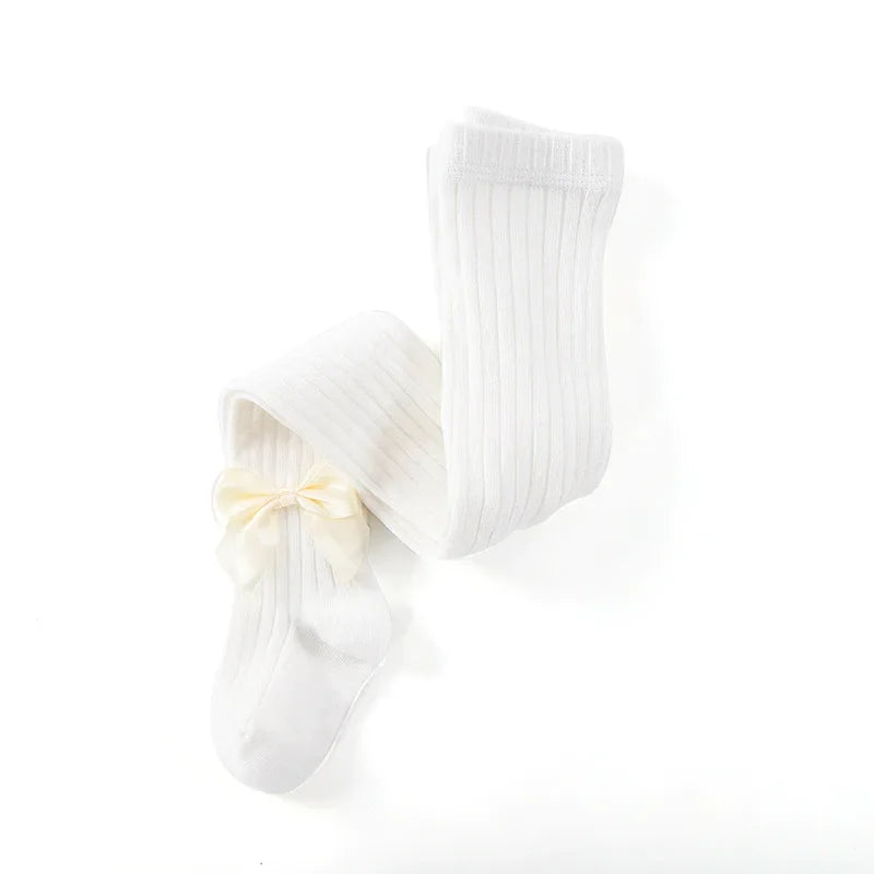 Spring Autumn Baby Girls Tights Cotton Knitting Tights for Girls Fashion Bowknot Children Girls Pantyhose Soft Leggings WHITE