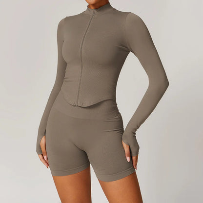 2/3/4PCS Yoga Set Gym Clothes Sportswear Seamless Yoga Suits For Women Fitness Long Sleeved Tracksuits Sports Bra Gym Leggings Coffee Set 3 China Mainland