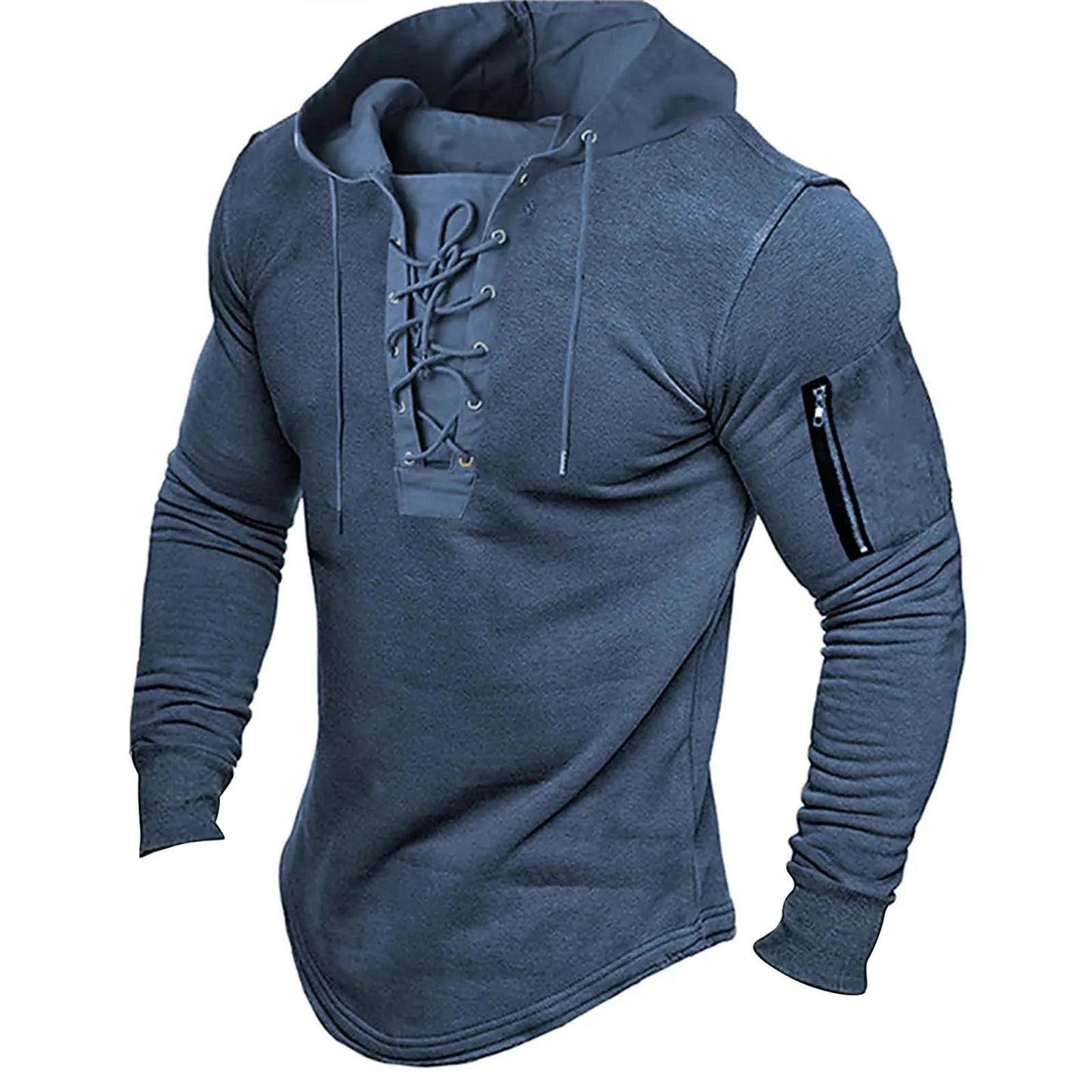 Men's Solid Zipper Hoodie Long Sleeve Hooded Sweatshirt Casual Streetwear Joggers Couples Fashion Spring Autumn Zip up Blue