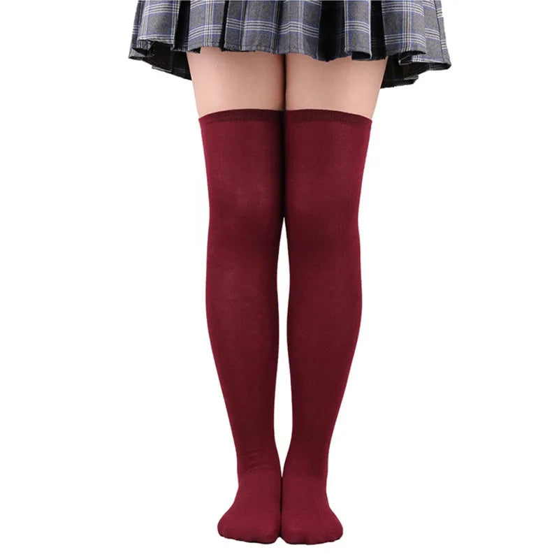 Black/White Striped Long Socks Women Sexy Over Knee Thigh High Socks Over The Knee Stockings Ladies Girls Warm Long Tube Socks ﻿ burgundy
