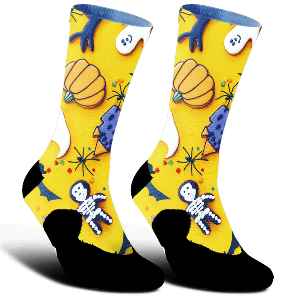 2025 Highway bike socks Skeleton Skateboarding Donut print Cycling socks New comfortable anti slip sports bike socks Beige