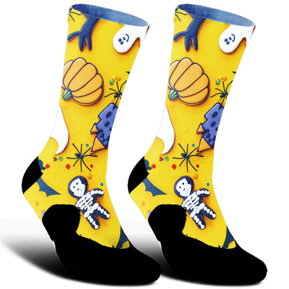 2025 Highway bike socks Skeleton Skateboarding Donut print Cycling socks New comfortable anti slip sports bike socks Beige
