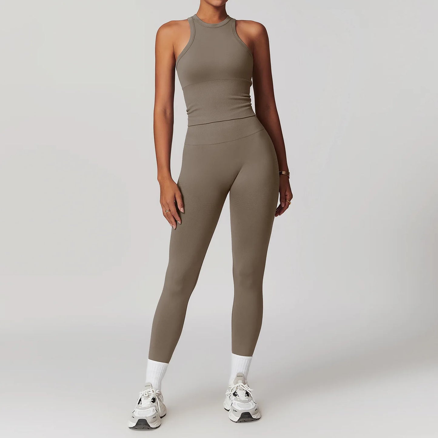 2/3/4PCS Yoga Set Gym Clothes Sportswear Seamless Yoga Suits For Women Fitness Long Sleeved Tracksuits Sports Bra Gym Leggings Coffee Set 2 China Mainland
