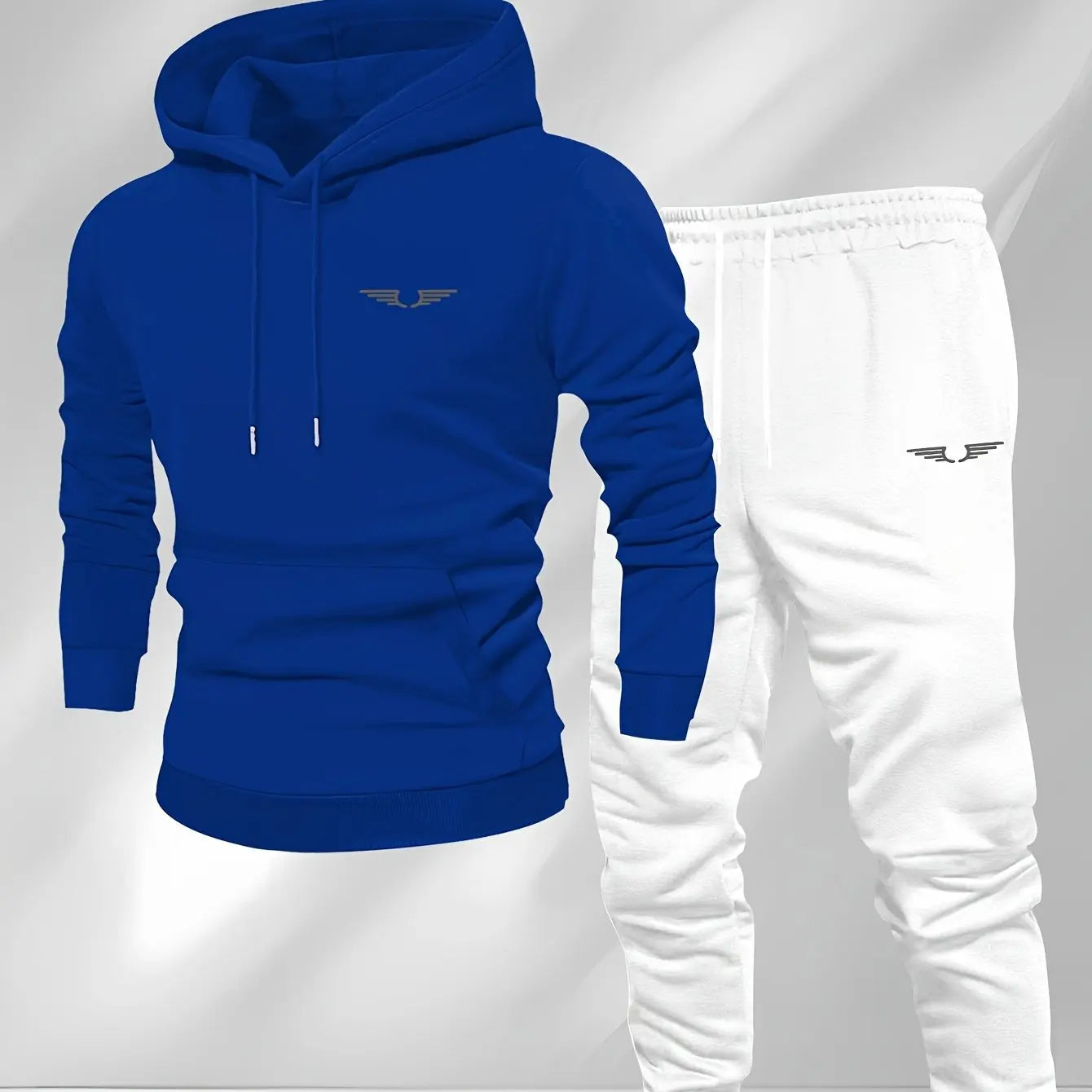 Hooded sweatshirt for men trendy American streetwear style long-sleeved top for men 2025 new autumn stylemen's clothing blue white