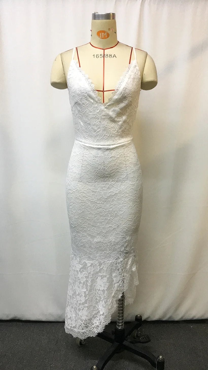 Womens Bohemian Maxi Dress Retro White Lace Sleeveless Summer Beach Wedding Guest Dress Elegant Church Party