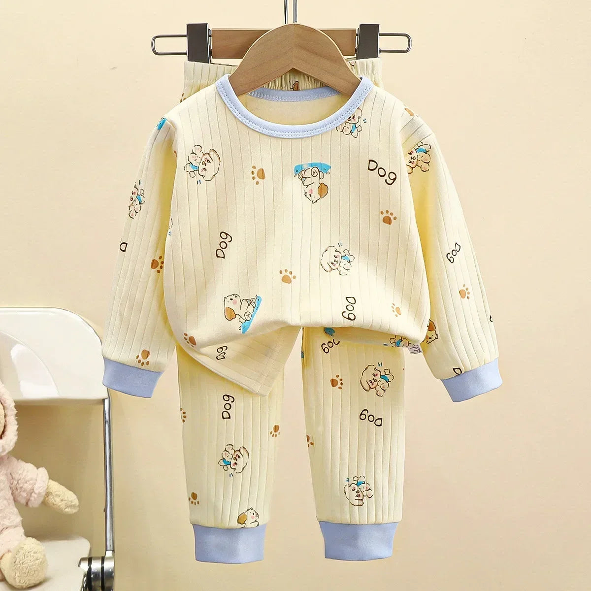 Kids Boys Girls Pure Cotton Warm Pajamas Cute Cartoon Long Sleeve T-Shirt + Pants Toddler Baby Autumn Underwear Clothing Sets Style 4