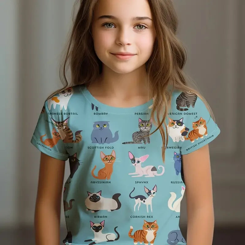 Kawaii Cat Cartoon T-Shirt