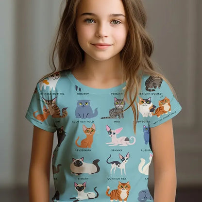 Kawaii Cat Cartoon T-Shirt