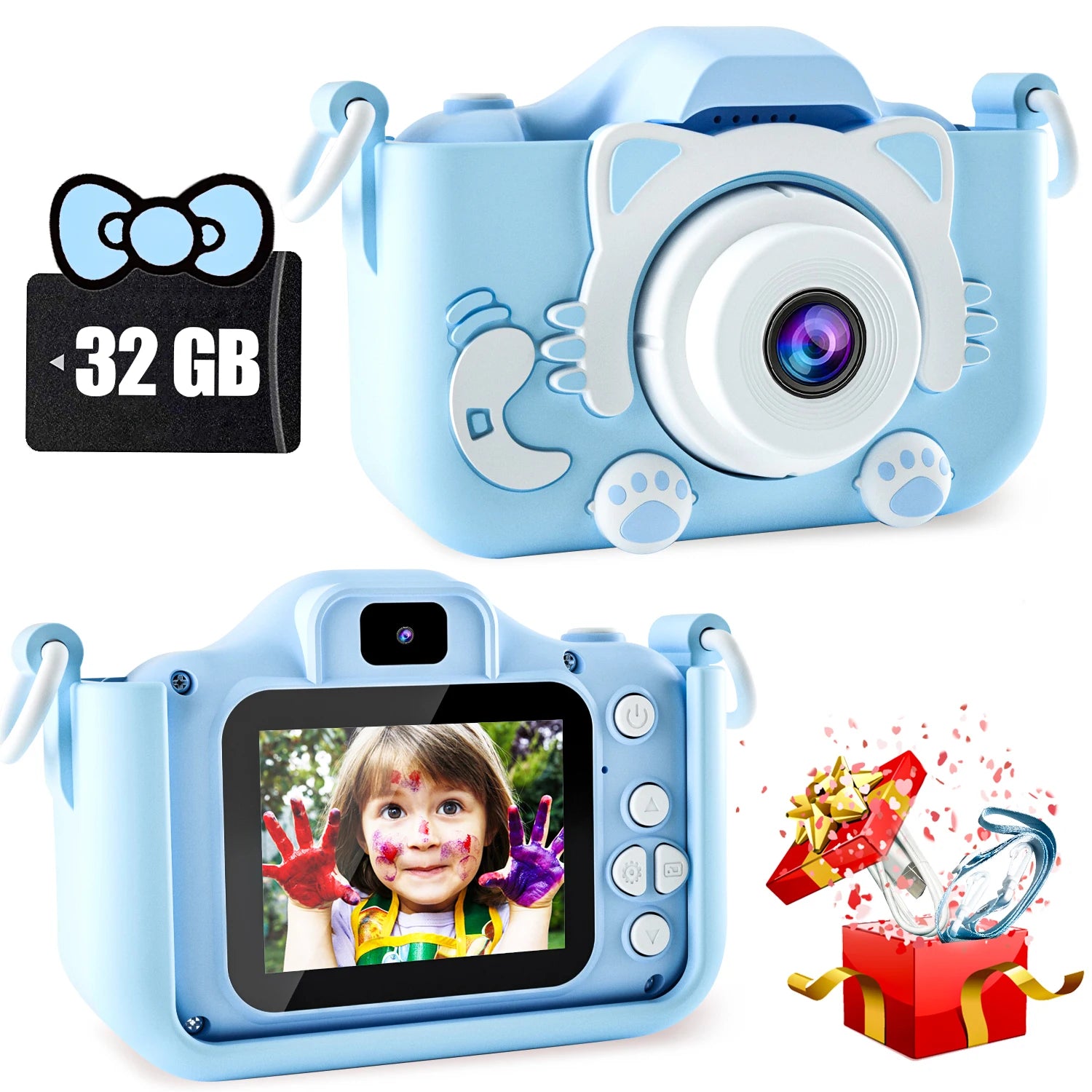Kids Camera for Girls 1080P HD Toddlers Digital Video Record Camera for Birthday with 32GB SD Card 2 Inch IPS Screen Toy Cameras