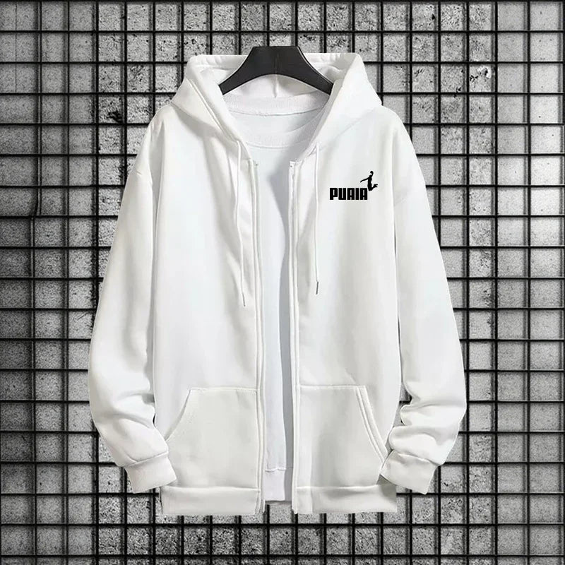 New in Women Tracksuit Trend Printing Hooded Sweatshirts Pants 2Pcs Set Casual Zipper Overcoat Suit Daily Clothing Autumn Winter WhiteTop