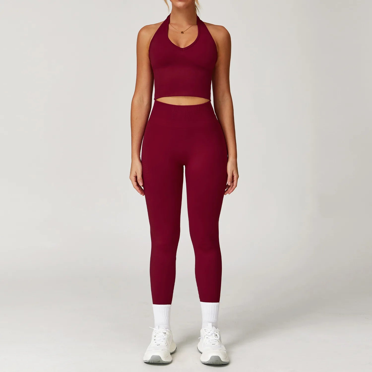 2/3/4PCS Yoga Set Gym Clothes Sportswear Seamless Yoga Suits For Women Fitness Long Sleeved Tracksuits Sports Bra Gym Leggings Cherry Red Set 6 China Mainland