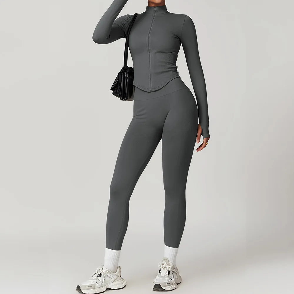2/3/4PCS Yoga Set Gym Clothes Sportswear Seamless Yoga Suits For Women Fitness Long Sleeved Tracksuits Sports Bra Gym Leggings Dark gray Set 4 China Mainland