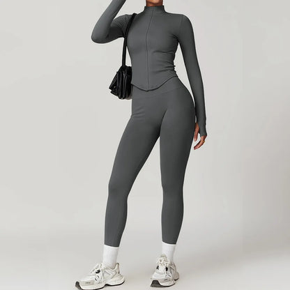 2/3/4PCS Yoga Set Gym Clothes Sportswear Seamless Yoga Suits For Women Fitness Long Sleeved Tracksuits Sports Bra Gym Leggings Dark gray Set 4 China Mainland