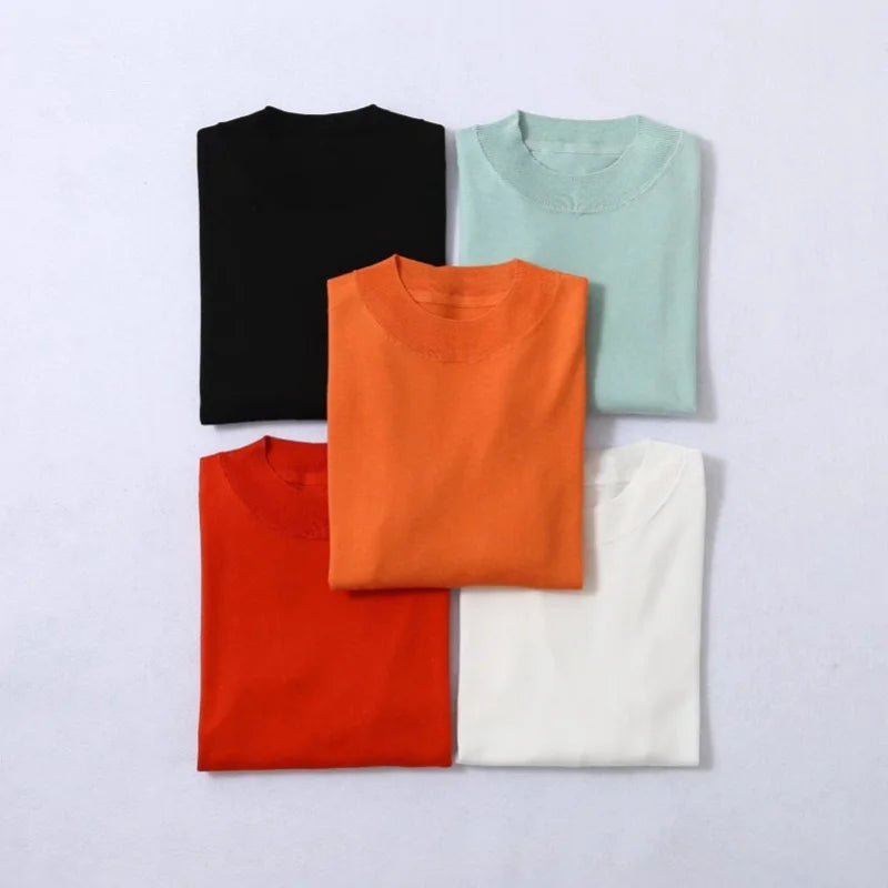 Birdtree, Woman Basic Sweaters, 70% Spun Silk and Cotton Blend O Neck Pullovers, Fall Winter Solid Bottoming Shirts T61715JF