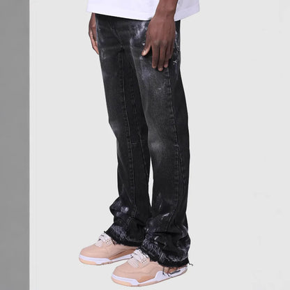 Jeans Men Vintage Straight Pants Mid Waist Stretch Distressed Washed Pockets Button Basics Trousers 2025 Streetwear Denims