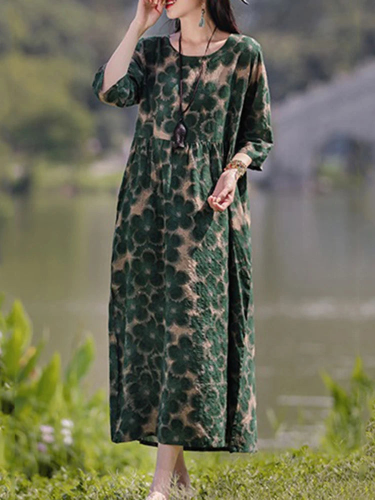 Vintage Floral Dress Woman 2025 ZANZEA Autumn Bohemian Long Dresses Casual Long Sleeve Maxi Vestidos Loose Robe Femme Oversize