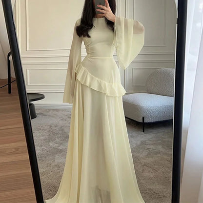 Elegant Ruffled Party Dress Yellow