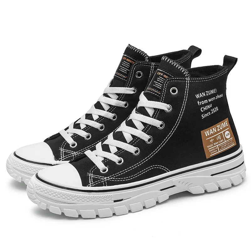 High-Top Men's Canvas Shoes Fashionable Casual Sport Sneakers for Teenagers And Adults All Seasons Available in Stock YM-2208A Black