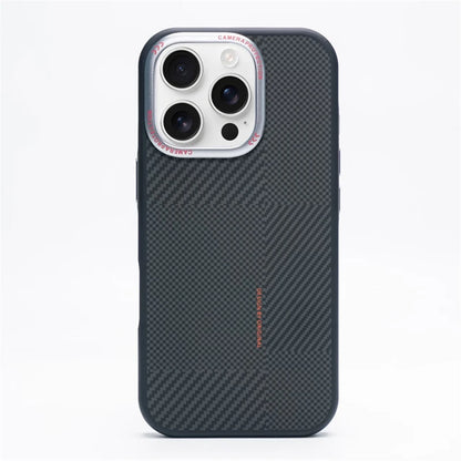 Matte Carbon Fiber Texture MagSafe Phone Case For iPhone 17 16 15 14 Pro Max 17Air Wireless Charging Alloy Lens Shockproof Cover Silver