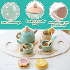 Kids Wooden Afternoon Tea Set Toys Kitchen Accessories Tea Party Food Play Early Educational Toys for Toddlers Girls Boys Gifts