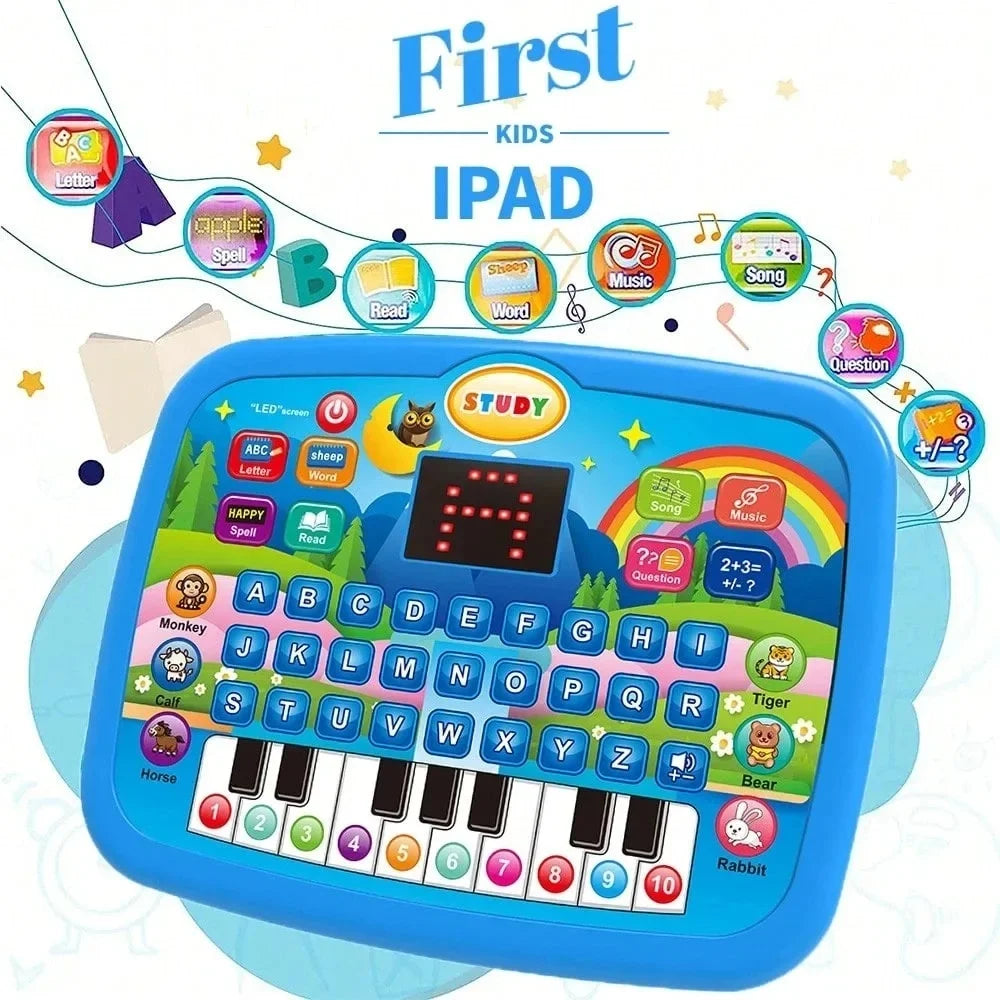 Kids’ Education LED Tablet Toy, Age 3+ Literacy Math Music Learning, Doubles as Electronic Keyboard, Birthday Christmas Gift Blue