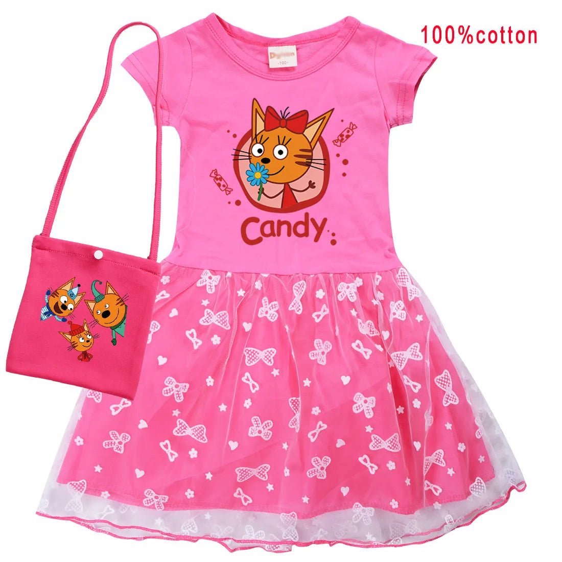 Kid-e-cats Clothes Kids Three Kitten Russian Cartoon Clothing Baby Girl Halloween Costume Dresses Children Princess Vestidos Bag SUIT 9