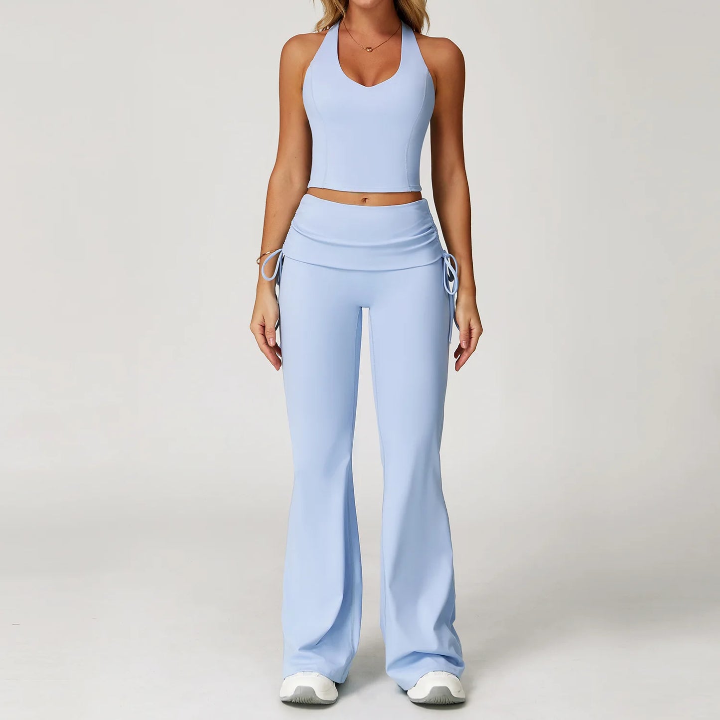Women's 2-Piece Yoga Set — High Waist Leggings & Sports Bra, Gym & Workout Wear Sky Grey Blue Set 2 China Mainland