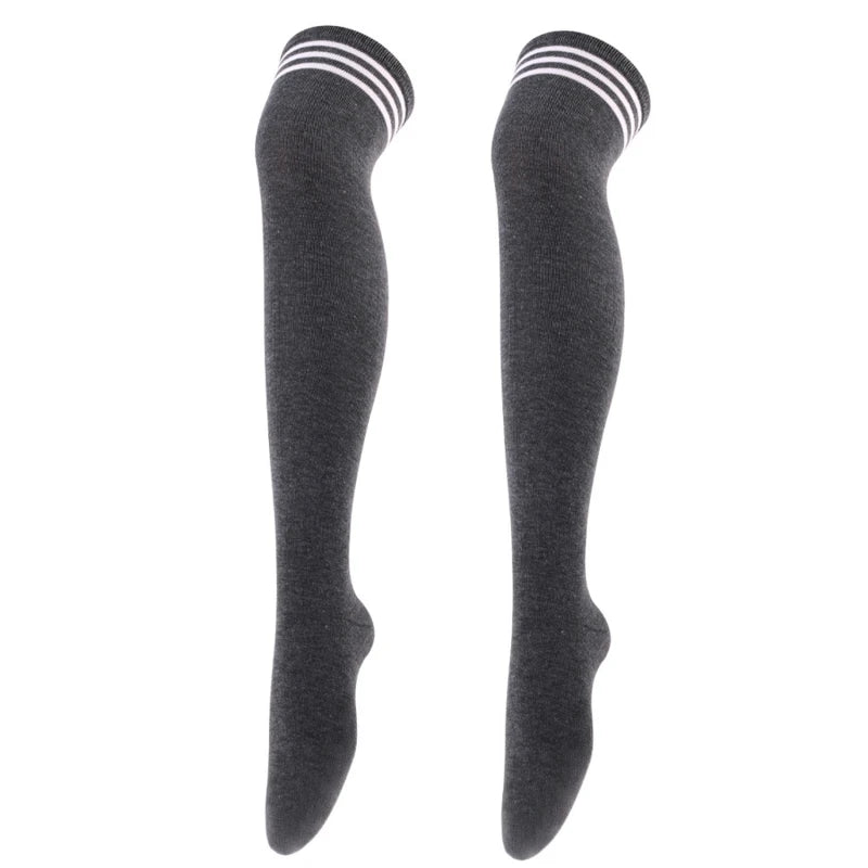 Black/White Striped Long Socks Women Sexy Over Knee Thigh High Socks Over The Knee Stockings Ladies Girls Warm Long Tube Socks ﻿ gray white
