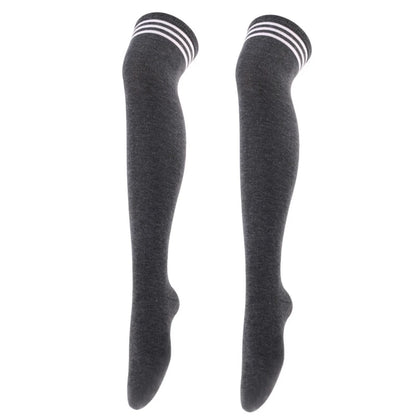 Black/White Striped Long Socks Women Sexy Over Knee Thigh High Socks Over The Knee Stockings Ladies Girls Warm Long Tube Socks ﻿ gray white