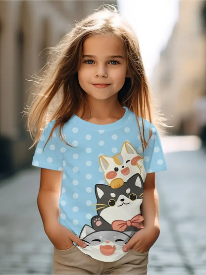 Kawaii Cat Cartoon T-Shirt S35TX3386 CHINA