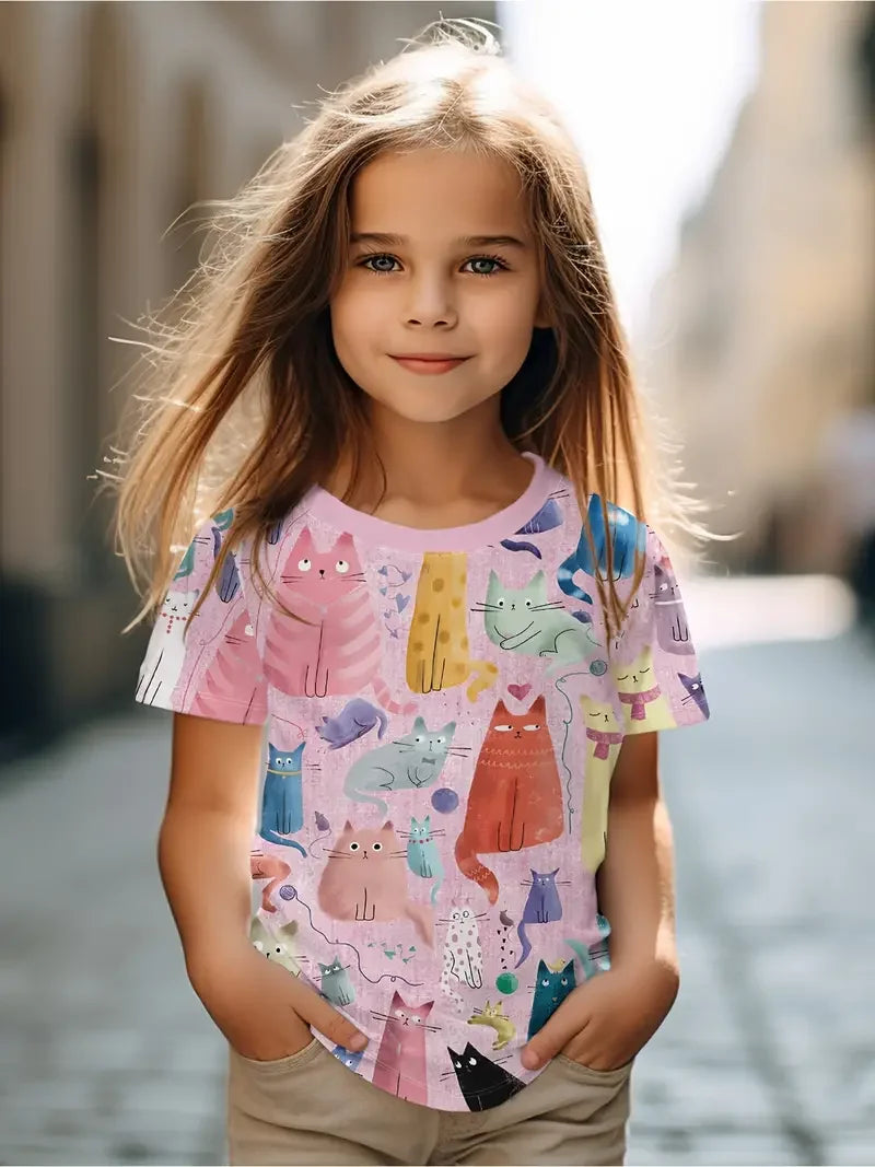 Kawaii Cat Cartoon T-Shirt S35TX3376 CHINA