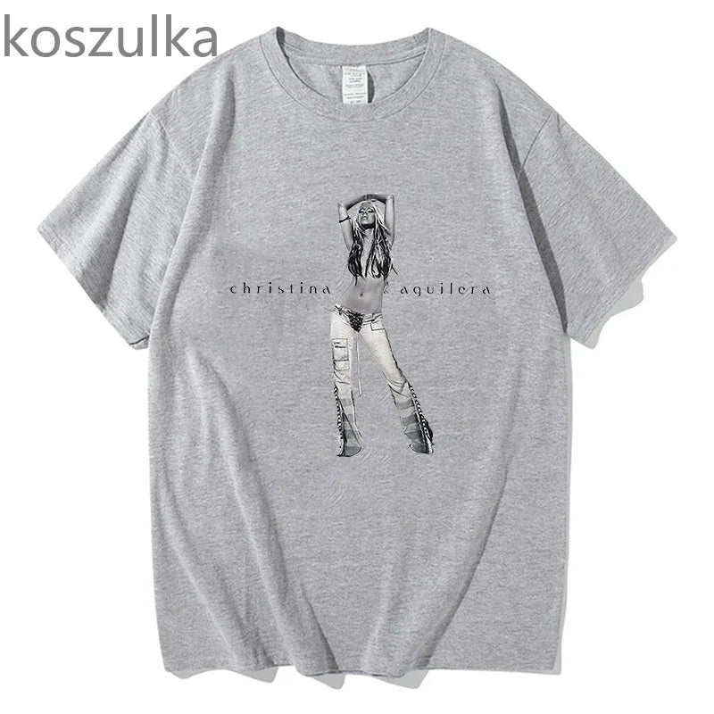 The 25th Anniversary of Christina Aguilera T-Shirt Unisex Fashion Men Women 100% Cotton Tee Shirt Graphic Aesthetic Tops Clothes H867-gray