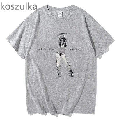The 25th Anniversary of Christina Aguilera T-Shirt Unisex Fashion Men Women 100% Cotton Tee Shirt Graphic Aesthetic Tops Clothes H867-gray