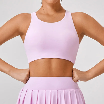 FUBEIKE Beauty Back Exercise Underwear Women Shockproof Yoga Push Up Bras Running Workout High Strength Sports Fitness Vest Pink