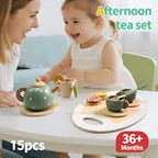 Kids Wooden Afternoon Tea Set Toys Kitchen Accessories Tea Party Food Play Early Educational Toys for Toddlers Girls Boys Gifts