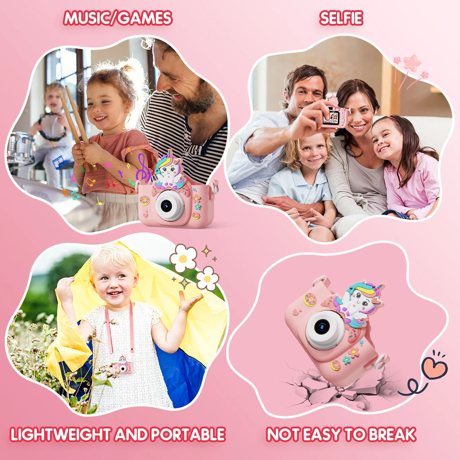 Kids Camera Toys 2-Inch IPS Screen Digital Cameras Photography Selfie With 32GB Card Educational Game for Girl Boy Birthday Gift