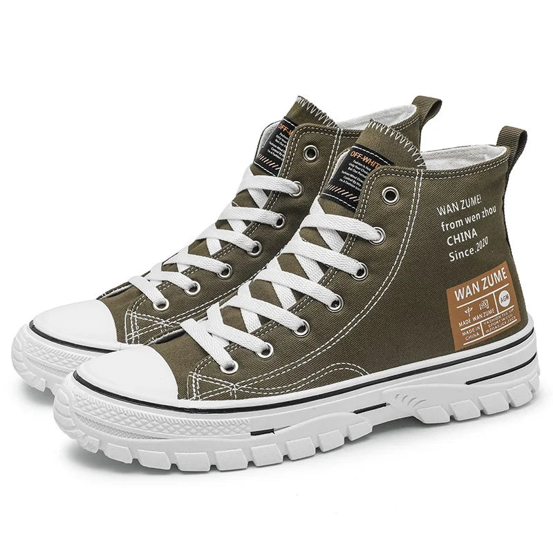 High-Top Men's Canvas Shoes Fashionable Casual Sport Sneakers for Teenagers And Adults All Seasons Available in Stock YM-2208A army green
