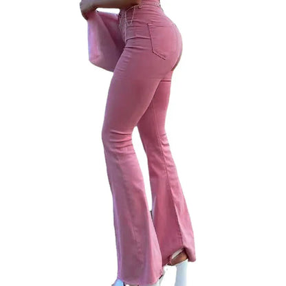 High Waist Slim Fit Street Style Pink Butt Lifting Flared Casual Denim Jeans Women's New Fashion Hot Sale Of The Season Cotto...
