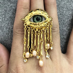 Devil's Eye Tassel Ring — Vintage Pearl Statement Ring for Women