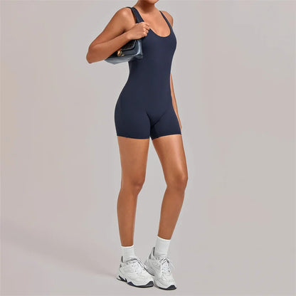 SVEIC Gym Sports Jumpsuits Short Cross Backless Hollow Fitness Workout Sportswear One Piece Bodysuit Running Tight Yoga Clothing