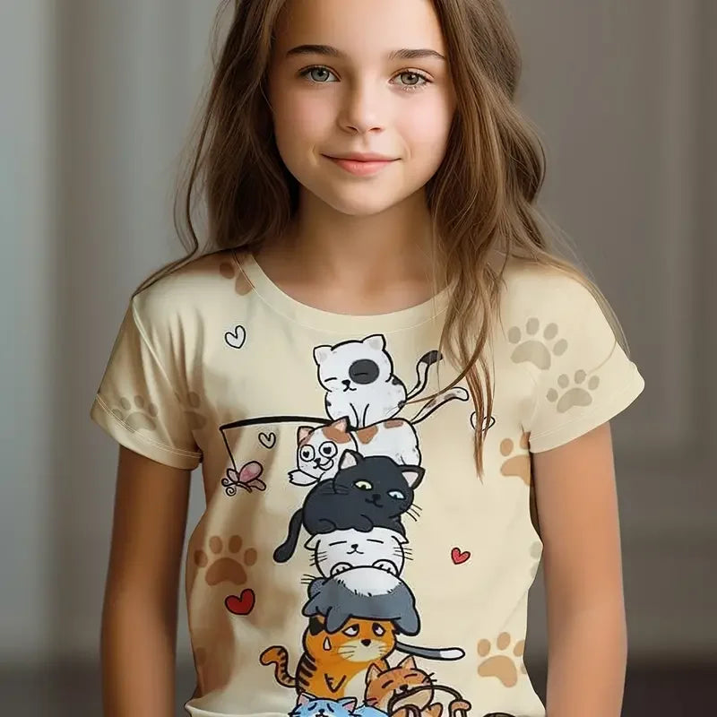 Kawaii Cat Cartoon T-Shirt