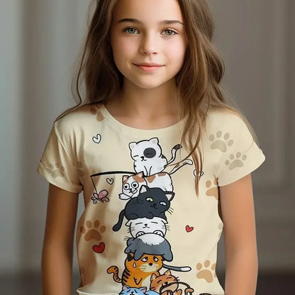 Kawaii Cat Cartoon T-Shirt