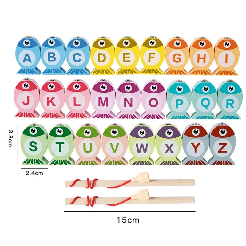 Kids Wooden Fishing Game Toys Gifts Early Education Alphabet Numeric Cognitive Toys Children Interactive Games Toys for Gifts letter