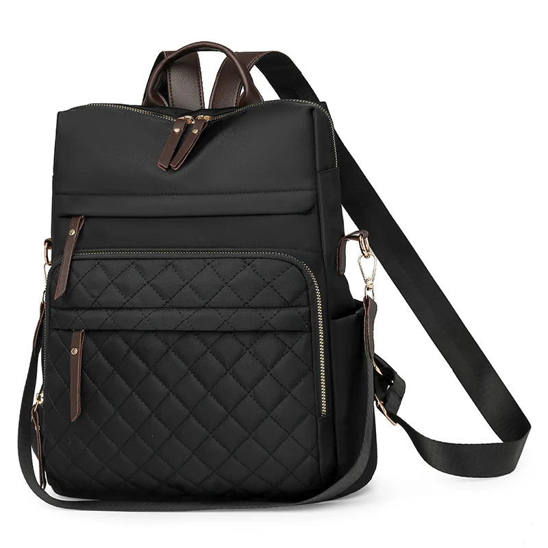 Fashion Plaid Daypack Women Waterproof Nylon Backpack Purse Ladies Large Capacity Book Bag Outdoor Travel Weekend Schoolbags Black 14 inches