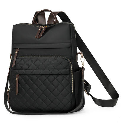 Fashion Plaid Daypack Women Waterproof Nylon Backpack Purse Ladies Large Capacity Book Bag Outdoor Travel Weekend Schoolbags Black 14 inches