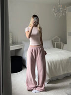 Women's Fall Winter Casual Wide Leg Pants, Comfortable Loose Fit Home Wear, Simple Solid Color Daily Clothing