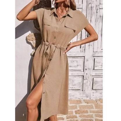Summer Shirt Collar Waist Skirt