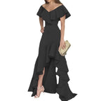 Beauty style elegant V-neck ruffled irregular elegant dress