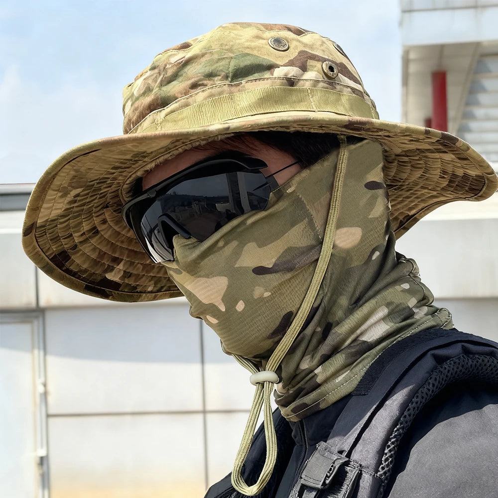 Camouflage Boonie Cap Balaclava Hat Suit Foldable Soft Hat Outdoor Hunting Fishing Wide Brimmed Hat Sunscreen Caps