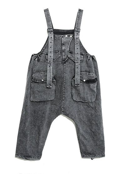 CHICEVER Casual Denim Jumpsuits For Women Overalls Square Collar Sleeveless Designer Black Full Length Pant Female 2024 Clothing as picture One Size